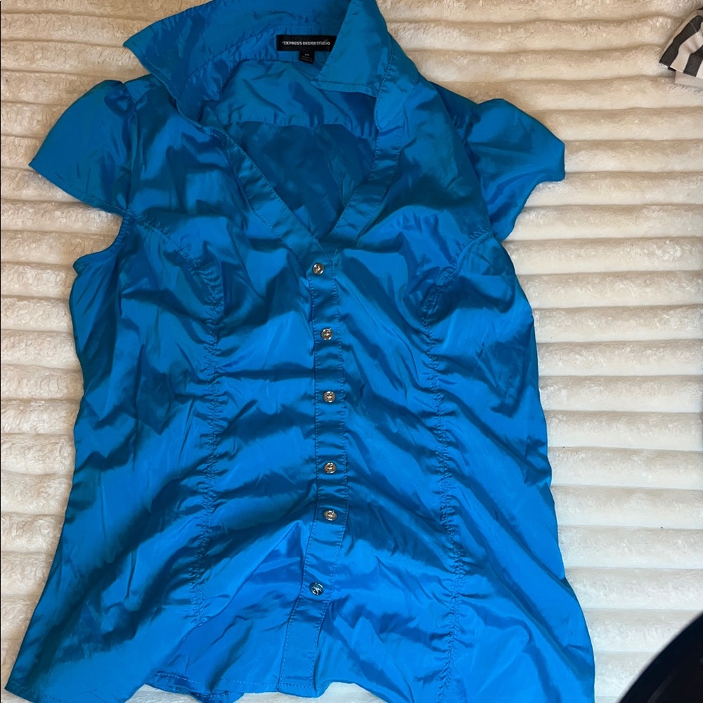 Women's Blue Button-Up Top